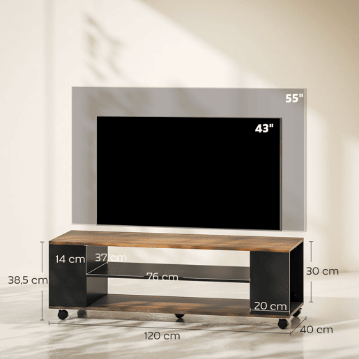 HOMCOM Móvel para TV com Rodas Armário para TV Flutuante com 2 Portas e 2 Prateleiras de Armazenamento para Televisores de até 55 Polegadas para Dormitório 120x40x38,5 cm Preto e Nogueira HOMCOM Móvel para TV com Rodas Armário para TV Flutuante com 2 Portas e 2 Prateleiras de Armazenamento para Televisores de até 55 Polegadas para Dormitório 120x40x38,5 cm Preto e Nogueira