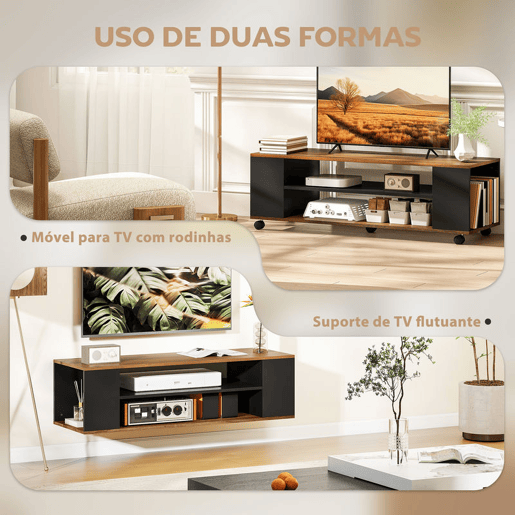 HOMCOM Móvel para TV com Rodas Armário para TV Flutuante com 2 Portas e 2 Prateleiras de Armazenamento para Televisores de até 55 Polegadas para Dormitório 120x40x38,5 cm Preto e Nogueira HOMCOM Móvel para TV com Rodas Armário para TV Flutuante com 2 Portas e 2 Prateleiras de Armazenamento para Televisores de até 55 Polegadas para Dormitório 120x40x38,5 cm Preto e Nogueira