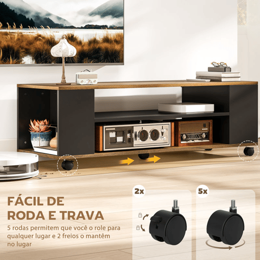 HOMCOM Móvel para TV com Rodas Armário para TV Flutuante com 2 Portas e 2 Prateleiras de Armazenamento para Televisores de até 55 Polegadas para Dormitório 120x40x38,5 cm Preto e Nogueira HOMCOM Móvel para TV com Rodas Armário para TV Flutuante com 2 Portas e 2 Prateleiras de Armazenamento para Televisores de até 55 Polegadas para Dormitório 120x40x38,5 cm Preto e Nogueira