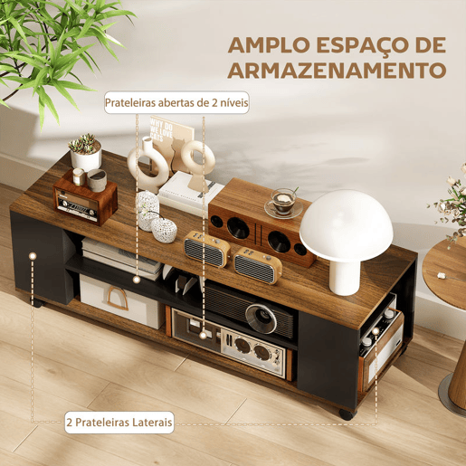 HOMCOM Móvel para TV com Rodas Armário para TV Flutuante com 2 Portas e 2 Prateleiras de Armazenamento para Televisores de até 55 Polegadas para Dormitório 120x40x38,5 cm Preto e Nogueira HOMCOM Móvel para TV com Rodas Armário para TV Flutuante com 2 Portas e 2 Prateleiras de Armazenamento para Televisores de até 55 Polegadas para Dormitório 120x40x38,5 cm Preto e Nogueira