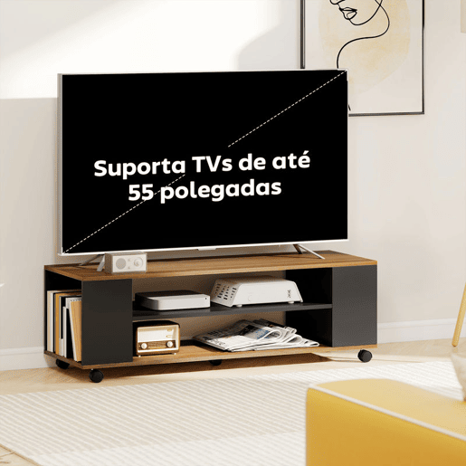 HOMCOM Móvel para TV com Rodas Armário para TV Flutuante com 2 Portas e 2 Prateleiras de Armazenamento para Televisores de até 55 Polegadas para Dormitório 120x40x38,5 cm Preto e Nogueira HOMCOM Móvel para TV com Rodas Armário para TV Flutuante com 2 Portas e 2 Prateleiras de Armazenamento para Televisores de até 55 Polegadas para Dormitório 120x40x38,5 cm Preto e Nogueira