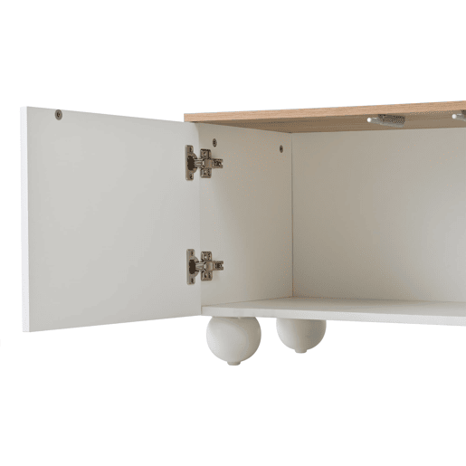 Móvel de TV 180x40x45 cm - 4 armários, 6 pés metálicos, adequado para TV de 80'' - Branco + Natural