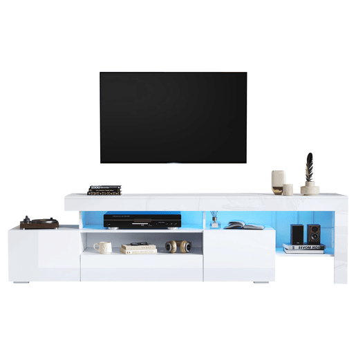 Móvel de TV 192x37x53 cm - Com 3 armários, LED, alto brilho, mesa para TV, branco