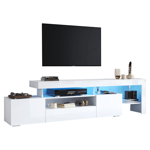 Móvel de TV 192x37x53 cm - Com 3 armários, LED, alto brilho, mesa para TV, branco