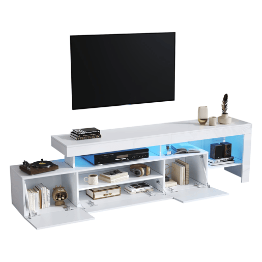 Móvel de TV 192x37x53 cm - Com 3 armários, LED, alto brilho, mesa para TV, branco