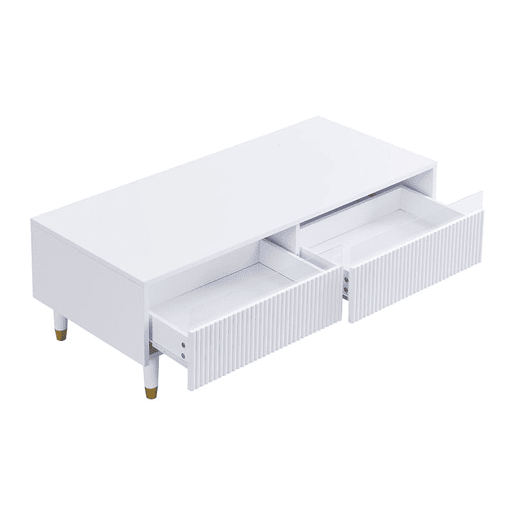 Conjunto de móveis LED - Estante de TV com 4 portas e mesa de centro com 2 gavetas - Branco com design dourado
