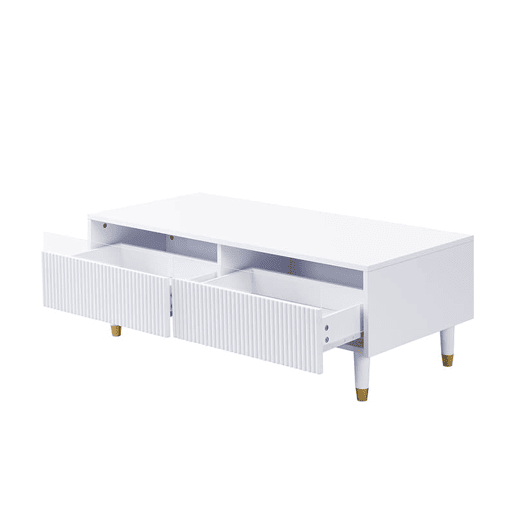 Conjunto de móveis LED - Estante de TV com 4 portas e mesa de centro com 2 gavetas - Branco com design dourado