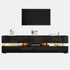 Móvel de TV moderno 160x39x45 cm - com LED, 2 portas, 1 gaveta, acrílico, para TV de 70 - Preto