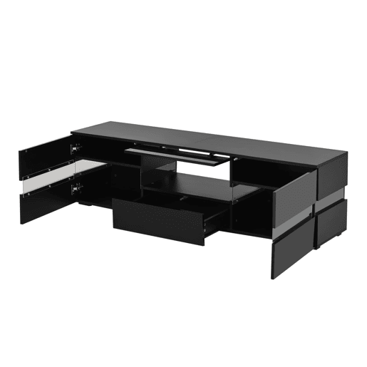 Móvel de TV moderno 160x39x45 cm - com LED, 2 portas, 1 gaveta, acrílico, para TV de 70 - Preto