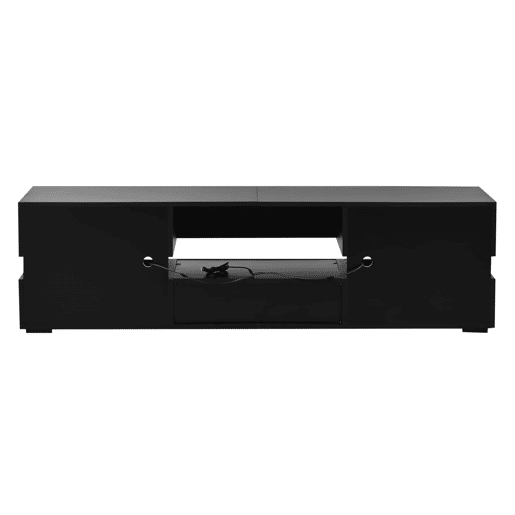 Móvel de TV moderno 160x39x45 cm - com LED, 2 portas, 1 gaveta, acrílico, para TV de 70 - Preto