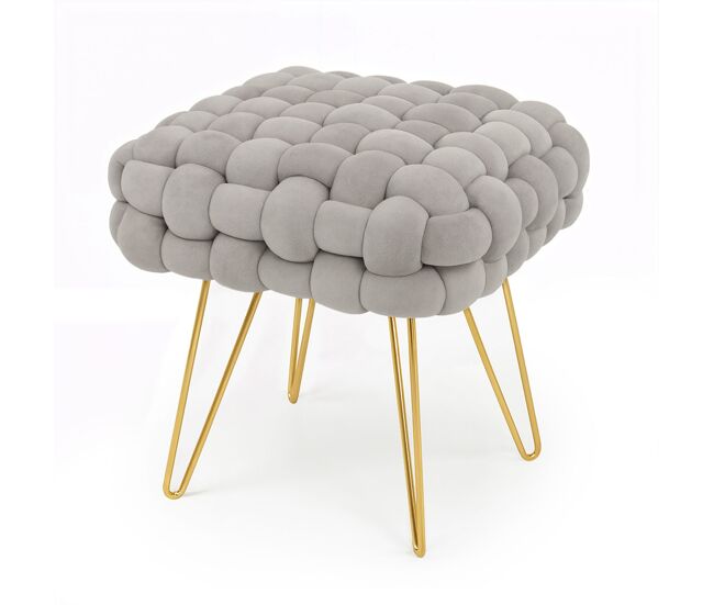 Pouf taburete de terciopelo trenzado 38 cm dotty gris claro