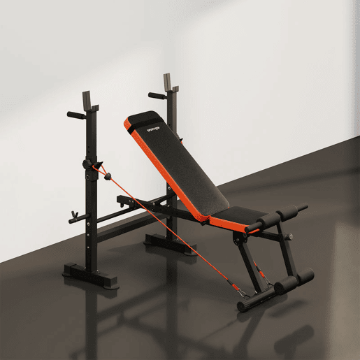 SPORTNOW Banco de Musculação Multifuncional, Carga Máxima de 300 kg, Banco de Pesos Inclinável com Suporte para Barra Ajustável, Assento e Encosto Reguláveis, para Treino Completo em Casa ou Ginásio