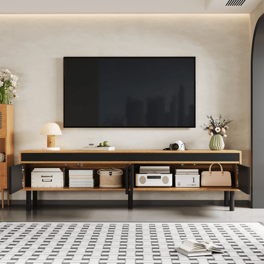 Móvel de TV 170 cm - 4 portas, textura fina - Preto Móvel de TV 170 cm - 4 portas, textura fina - Preto