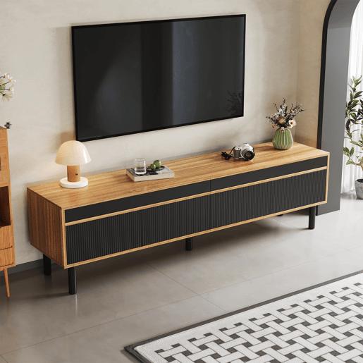 Móvel de TV 170 cm - 4 portas, textura fina - Preto Móvel de TV 170 cm - 4 portas, textura fina - Preto