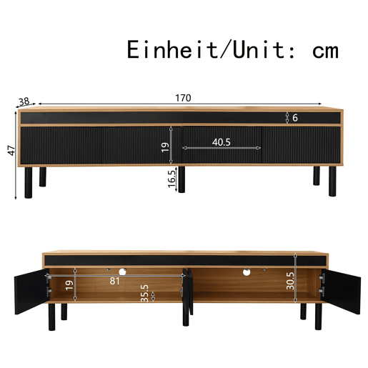 Móvel de TV 170 cm - 4 portas, textura fina - Preto Móvel de TV 170 cm - 4 portas, textura fina - Preto