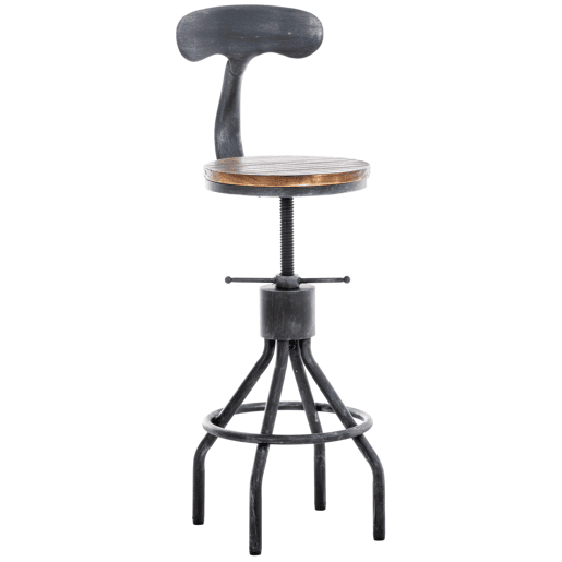 Banqueta alta de bar com encosto (1 unidade) design industrial vintage metal cinza e madeira TDB10319