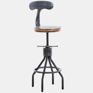 Banqueta alta de bar com encosto (1 unidade) design industrial vintage metal cinza e madeira TDB10319