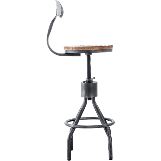 Banqueta alta de bar com encosto (1 unidade) design industrial vintage metal cinza e madeira TDB10319