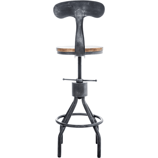 Banqueta alta de bar com encosto (1 unidade) design industrial vintage metal cinza e madeira TDB10319