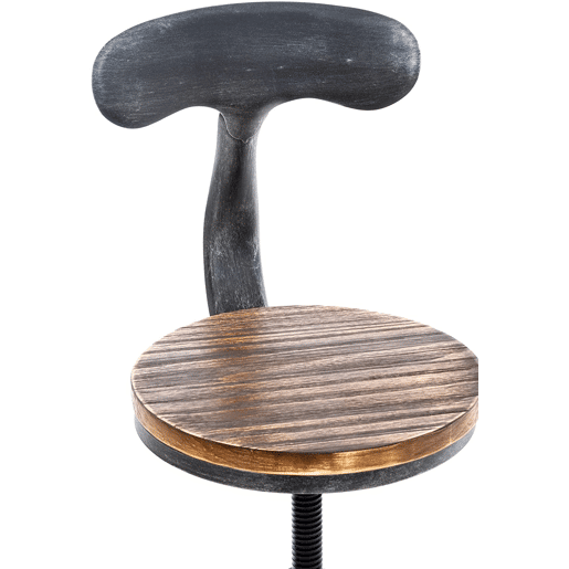 Banqueta alta de bar com encosto (1 unidade) design industrial vintage metal cinza e madeira TDB10319
