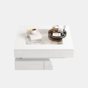 Mesa de centro 70x70x35cm - LED, 3 gavetas, vidro, alto brilho - Branco
