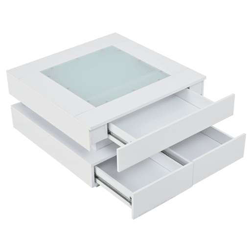 Mesa de centro 70x70x35cm - LED, 3 gavetas, vidro, alto brilho - Branco Mesa de centro 70x70x35cm - LED, 3 gavetas, vidro, alto brilho - Branco