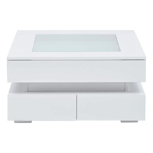 Mesa de centro 70x70x35cm - LED, 3 gavetas, vidro, alto brilho - Branco Mesa de centro 70x70x35cm - LED, 3 gavetas, vidro, alto brilho - Branco