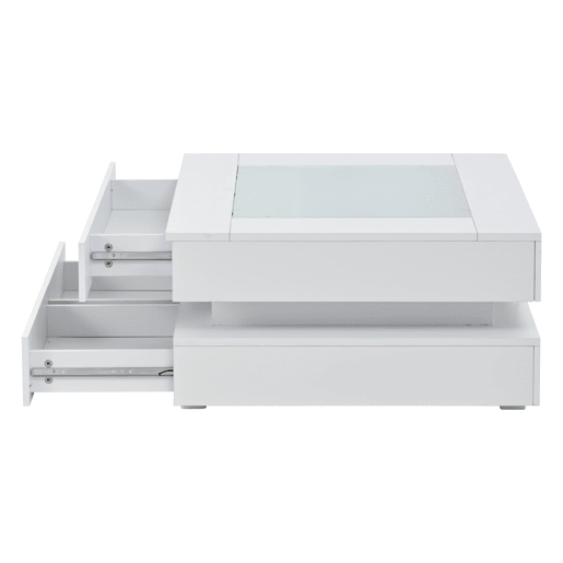 Mesa de centro 70x70x35cm - LED, 3 gavetas, vidro, alto brilho - Branco Mesa de centro 70x70x35cm - LED, 3 gavetas, vidro, alto brilho - Branco