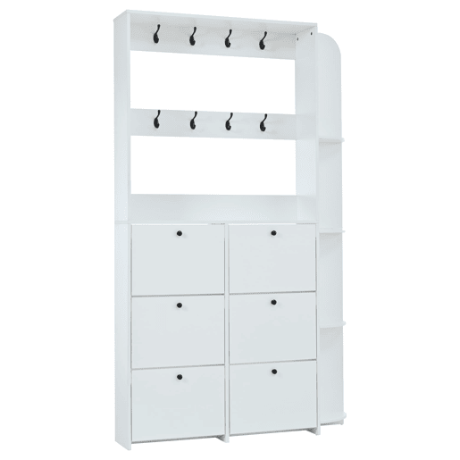 Garderobenständer 20x24x200 cm - Sapateira multifuncional 3 em 1, 8 ganchos, 5 prateleiras - Branco