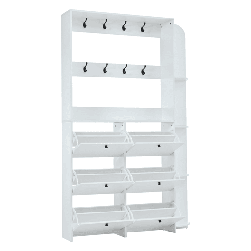 Garderobenständer 20x24x200 cm - Sapateira multifuncional 3 em 1, 8 ganchos, 5 prateleiras - Branco