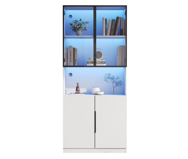 Vitrina 80x30x200 cm - moderna minimalista con led, estantes ajustables - blanco