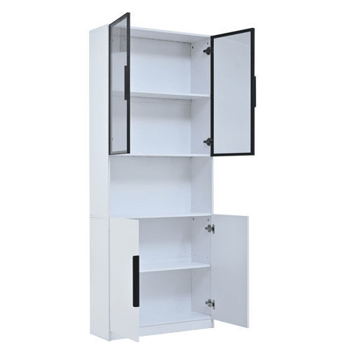 Vitrine 80x30x200 cm - Moderna minimalista com LED, prateleiras ajustáveis - Branco