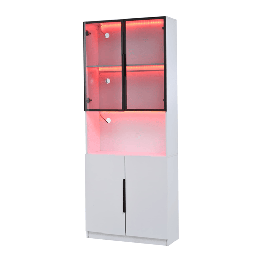 Vitrine 80x30x200 cm - Moderna minimalista com LED, prateleiras ajustáveis - Branco