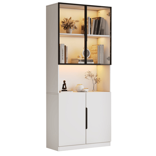 Vitrine 80x30x200 cm - Moderna minimalista com LED, prateleiras ajustáveis - Branco