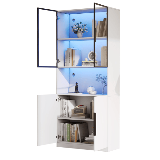 Vitrine 80x30x200 cm - Moderna minimalista com LED, prateleiras ajustáveis - Branco