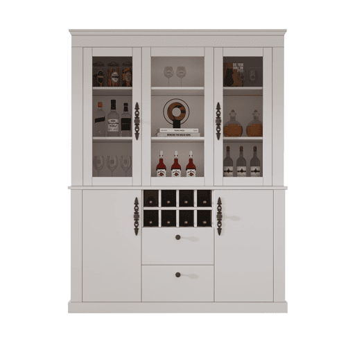 Vitrine 130x37,5x170,5 cm - 2 gavetas, 4 portas, LED, 8 garrafeiras - Branco Vitrine 130x37,5x170,5 cm - 2 gavetas, 4 portas, LED, 8 garrafeiras - Branco