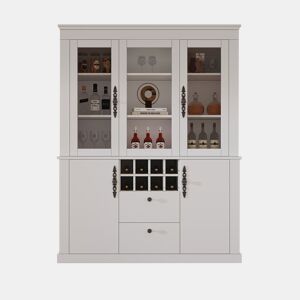 Vitrine 130x37,5x170,5 cm - 2 gavetas, 4 portas, LED, 8 garrafeiras - Branco