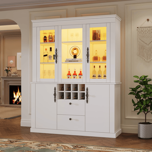 Vitrine 130x37,5x170,5 cm - 2 gavetas, 4 portas, LED, 8 garrafeiras - Branco Vitrine 130x37,5x170,5 cm - 2 gavetas, 4 portas, LED, 8 garrafeiras - Branco