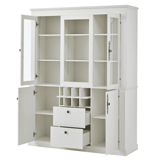 Vitrine 130x37,5x170,5 cm - 2 gavetas, 4 portas, LED, 8 garrafeiras - Branco Vitrine 130x37,5x170,5 cm - 2 gavetas, 4 portas, LED, 8 garrafeiras - Branco