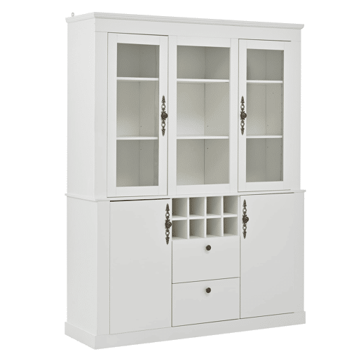Vitrine 130x37,5x170,5 cm - 2 gavetas, 4 portas, LED, 8 garrafeiras - Branco Vitrine 130x37,5x170,5 cm - 2 gavetas, 4 portas, LED, 8 garrafeiras - Branco