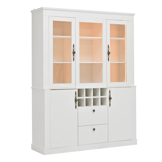 Vitrine 130x37,5x170,5 cm - 2 gavetas, 4 portas, LED, 8 garrafeiras - Branco Vitrine 130x37,5x170,5 cm - 2 gavetas, 4 portas, LED, 8 garrafeiras - Branco