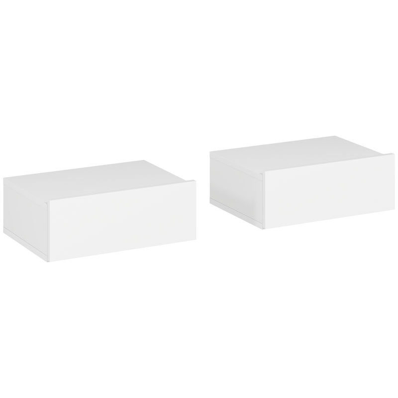 Homcom juego de 2 mesitas de noche flotantes con cajón, mesillas de noche dormitorio, montado en la pared, estilo moderno, para sala de estar, 40x30x15 cm, blanco brillo