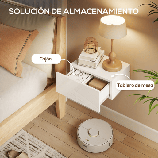 HOMCOM Conjunto de 2 Mesas de Cabeceira com 1 Gaveta Desenho Montado na Parede Estilo Moderno para Dormitório 40x30x15 cm Branco