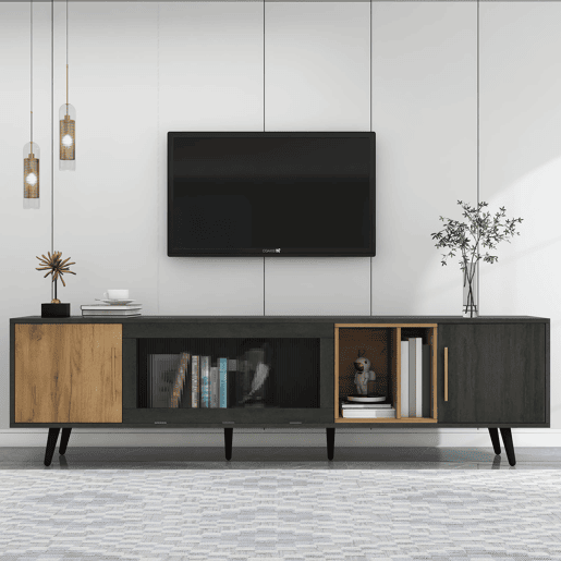 Móvel para TV 200x40x55,5 cm - Design elegante, para TV de 90 - Cinza e madeira
