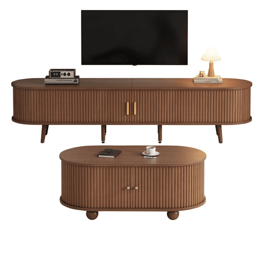 Móvel de TV 175x40x42 cm - Conjunto com arrumação e mesa de café - Nogueira Móvel de TV 175x40x42 cm - Conjunto com arrumação e mesa de café - Nogueira