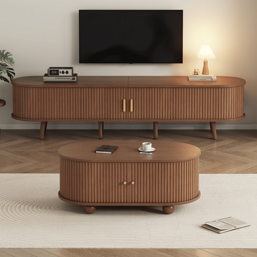 Móvel de TV 175x40x42 cm - Conjunto com arrumação e mesa de café - Nogueira Móvel de TV 175x40x42 cm - Conjunto com arrumação e mesa de café - Nogueira