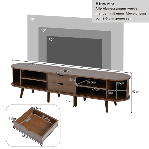 Móvel de TV 175x40x42 cm - Conjunto com arrumação e mesa de café - Nogueira Móvel de TV 175x40x42 cm - Conjunto com arrumação e mesa de café - Nogueira