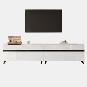 Móvel de TV 180x40x49 cm - Alto brilho, 4 armários, 8 pés, carga recomendada 52 kg - Branco