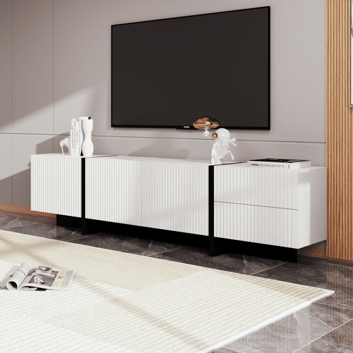 Móvel de TV 190 cm - 3 portas, 2 gavetas - Branco e Preto