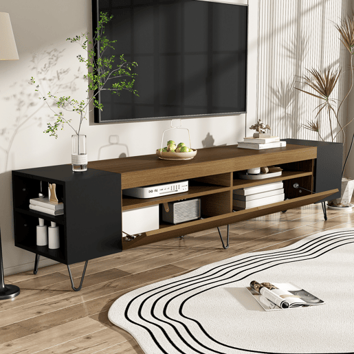 Móvel de TV moderno 180 cm - Design preto e madeira - Preto, Madeira